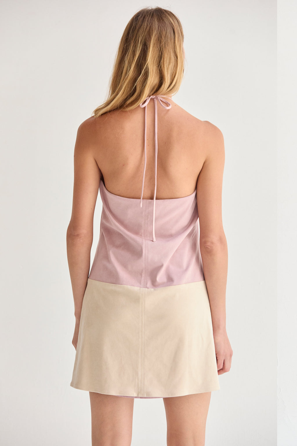 Sidney Suede Color Block Halter Mini Dress