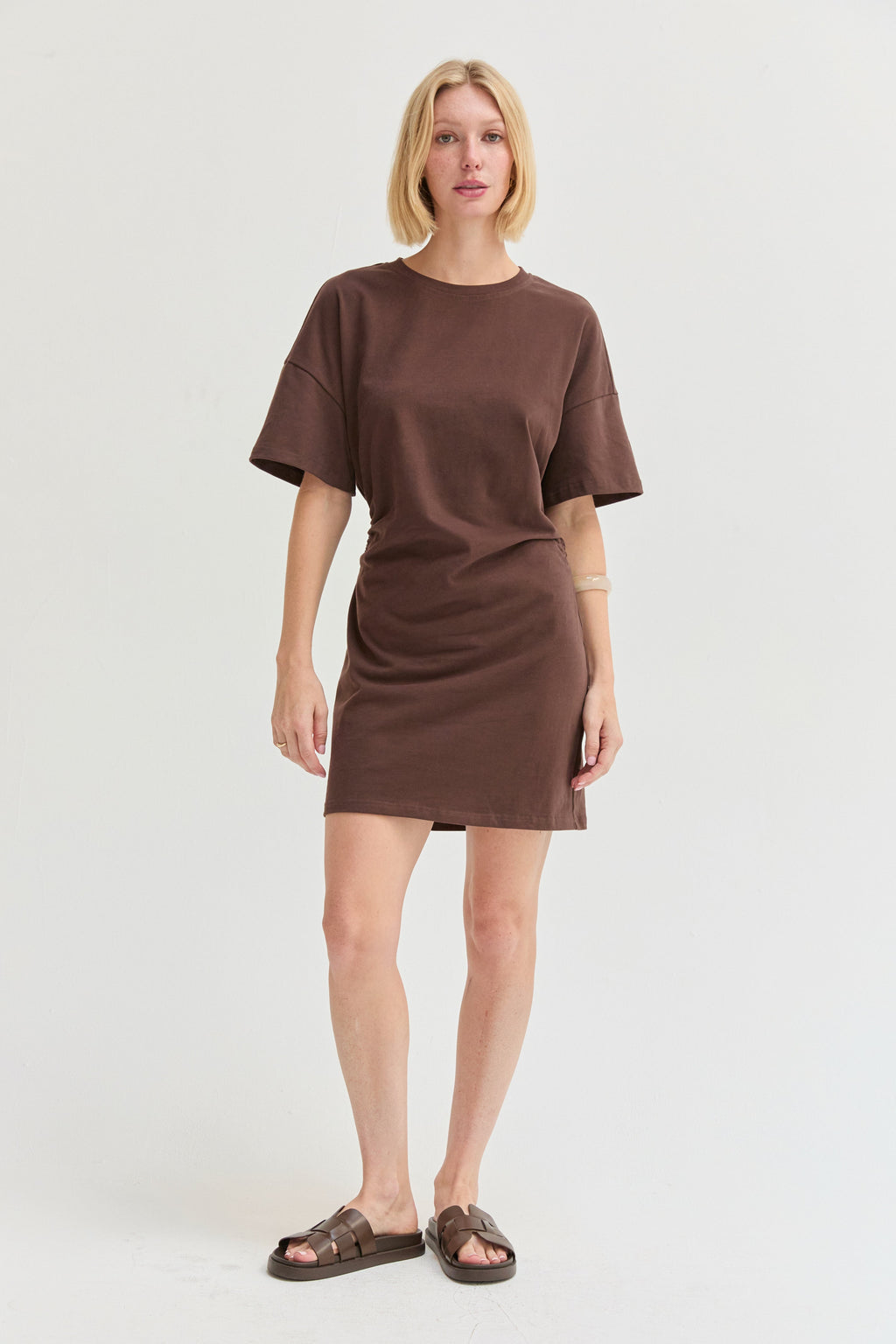 Erin Elbow Sleeve Ruched T-shirt Mini Dress