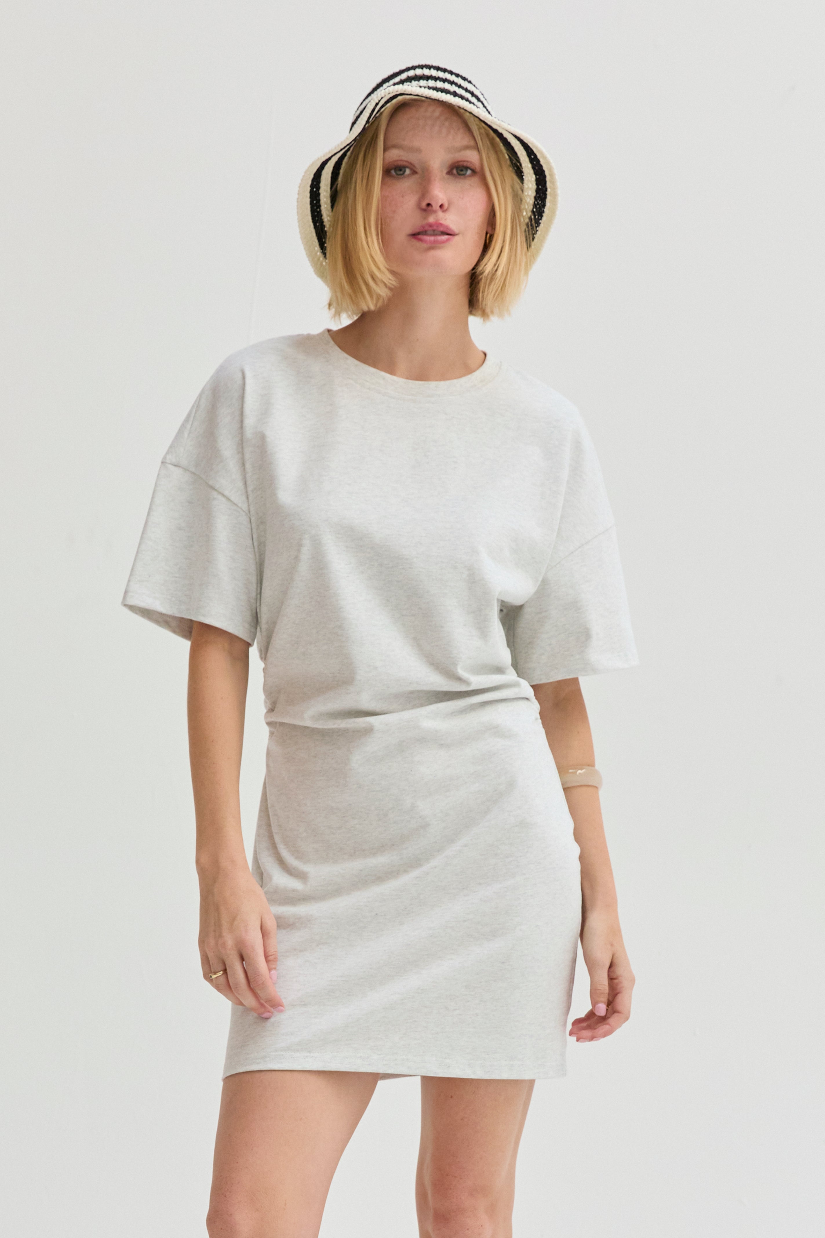 Erin Elbow Sleeve Ruched T-shirt Mini Dress