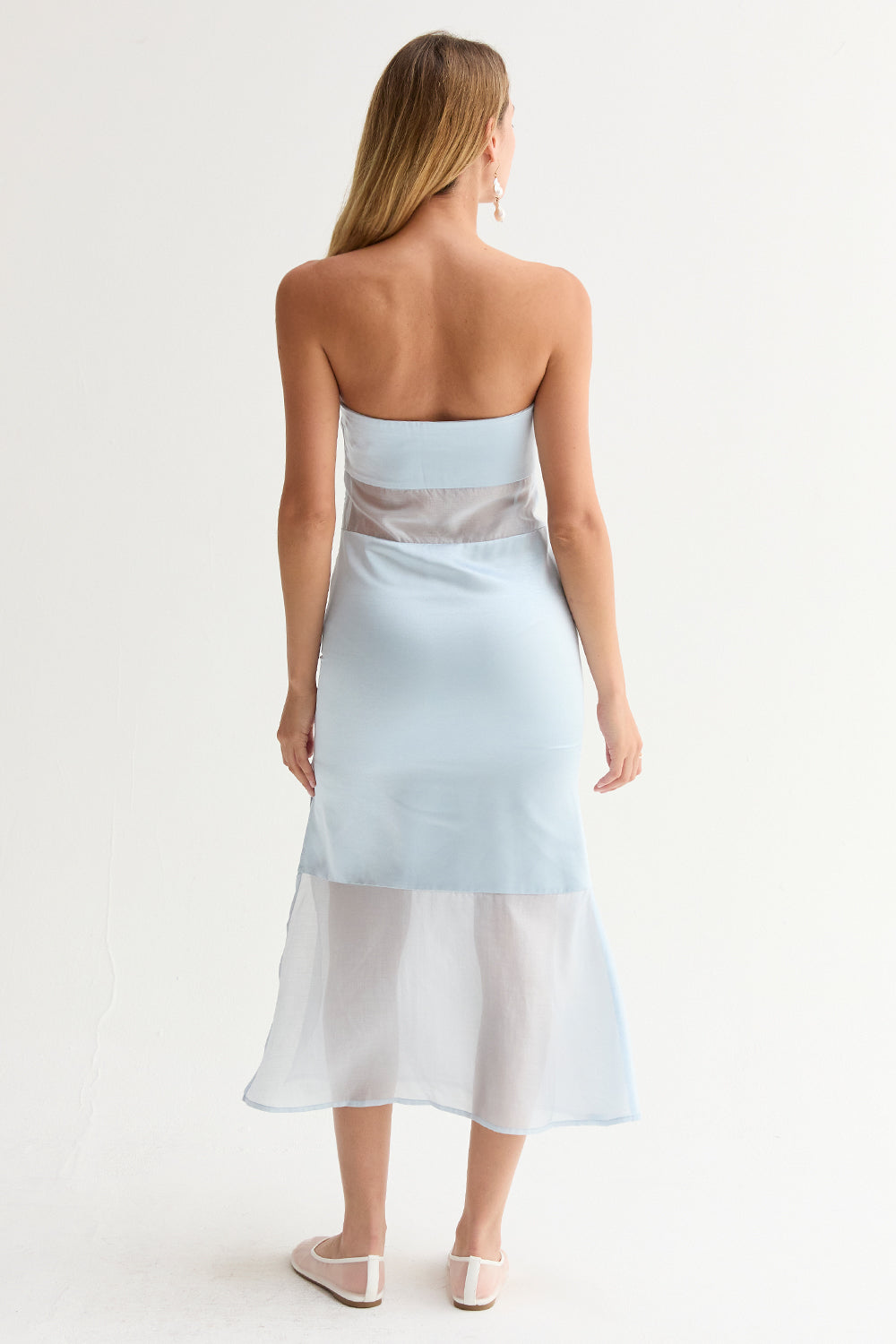 Austin Satin Mixed Media Tube Midi Dress